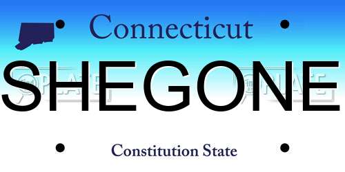 SHEGONE Connecticut License Plate