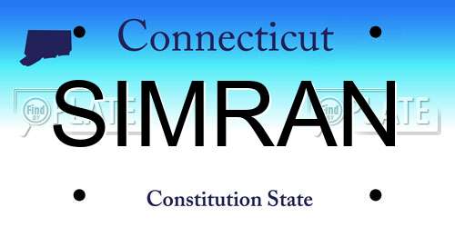 SIMRAN Connecticut License Plate
