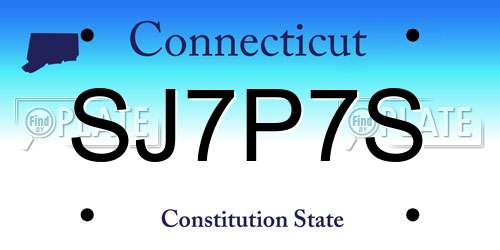 SJ7P7S Connecticut License Plate
