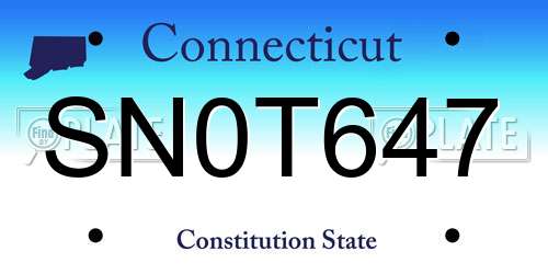 SN0T647 Connecticut License Plate
