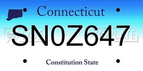 SN0Z647 Connecticut License Plate