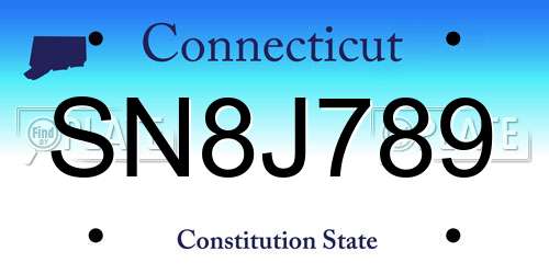 SN8J789 Connecticut License Plate