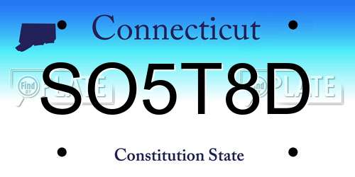 SO5T8D Connecticut License Plate