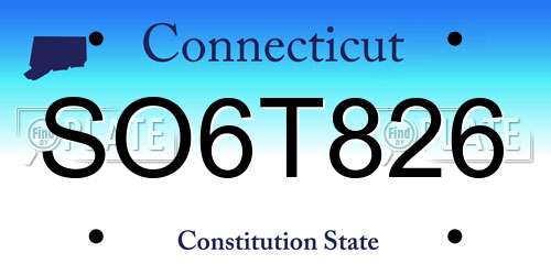 SO6T826 Connecticut License Plate