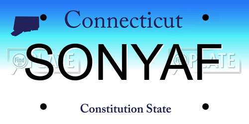SONYAF Connecticut License Plate