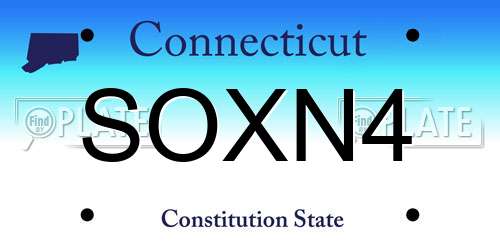 SOXN4 Connecticut License Plate