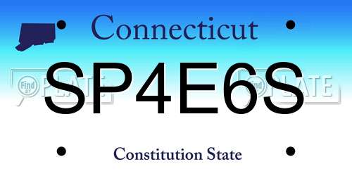 SP4E6S Connecticut License Plate