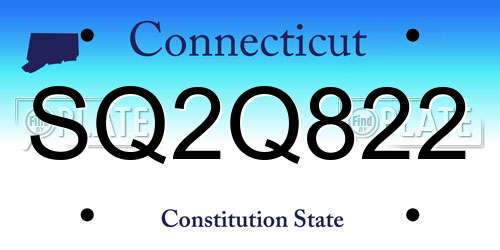 SQ2Q822 Connecticut License Plate