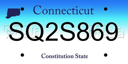 SQ2S869 Connecticut License Plate