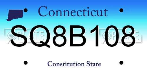 SQ8B108 Connecticut License Plate
