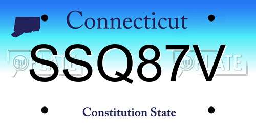 SSQ87V Connecticut License Plate