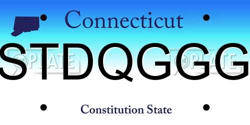 STDQGGG Connecticut License Plate