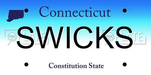SWICKS Connecticut License Plate