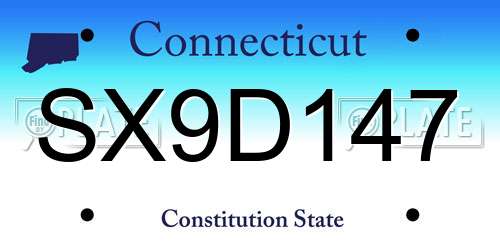 SX9D147 Connecticut License Plate
