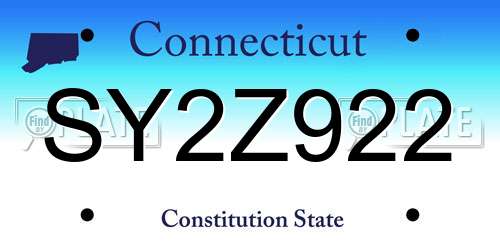 SY2Z922 Connecticut License Plate