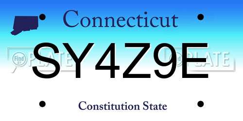 SY4Z9E Connecticut License Plate