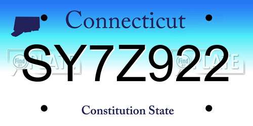 SY7Z922 Connecticut License Plate