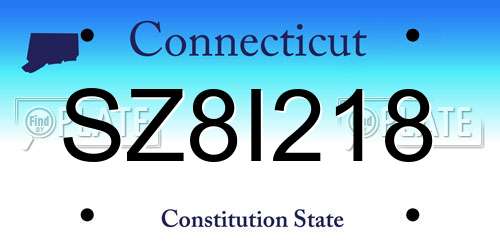 SZ8I218 Connecticut License Plate