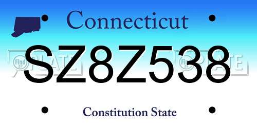 SZ8Z538 Connecticut License Plate
