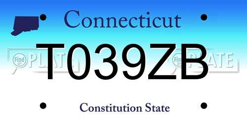 T039ZB Connecticut License Plate