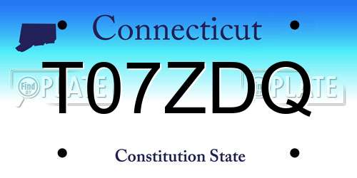 T07ZDQ Connecticut License Plate
