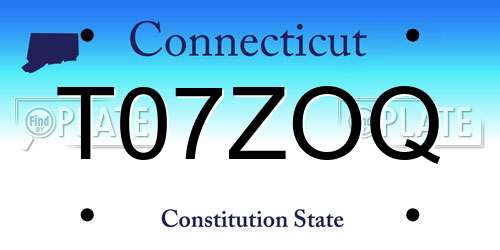 T07ZOQ Connecticut License Plate