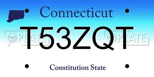 T53ZQT Connecticut License Plate