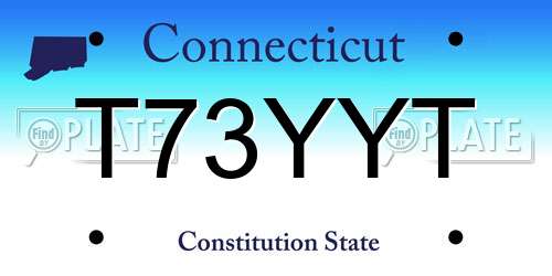 T73YYT Connecticut License Plate