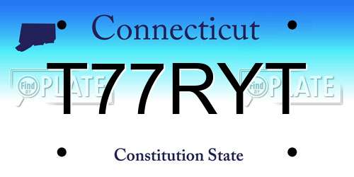 T77RYT Connecticut License Plate
