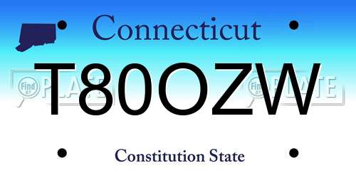 T80OZW Connecticut License Plate