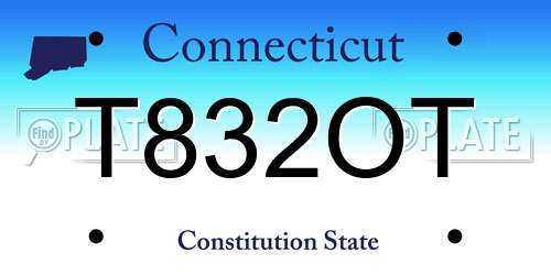 T832OT Connecticut License Plate