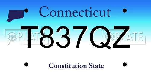 T837QZ Connecticut License Plate