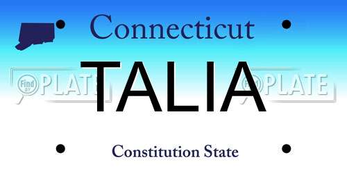 TALIA Connecticut License Plate