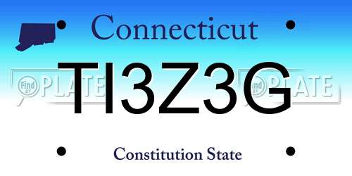 TI3Z3G Connecticut License Plate