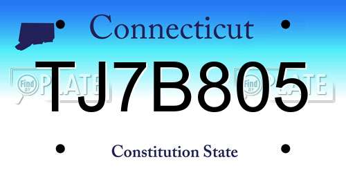 TJ7B805 Connecticut License Plate