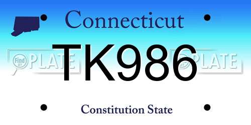 TK986 Connecticut License Plate