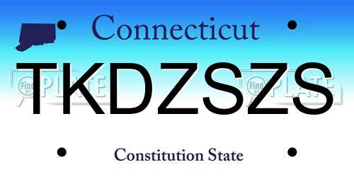 TKDZSZS Connecticut License Plate