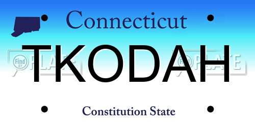 TKODAH Connecticut License Plate