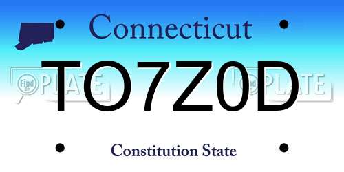 TO7Z0D Connecticut License Plate