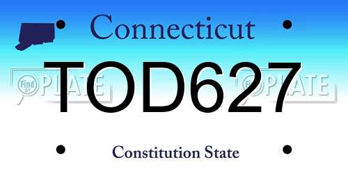 TOD627 Connecticut License Plate