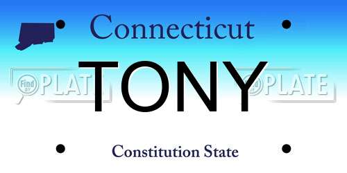TONY Connecticut License Plate