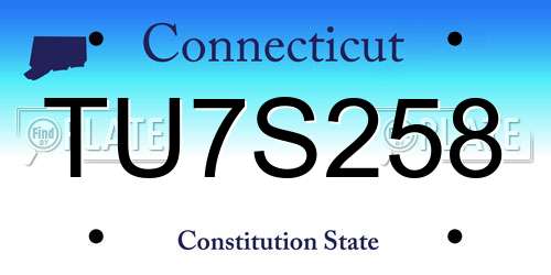 TU7S258 Connecticut License Plate