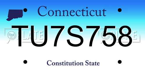TU7S758 Connecticut License Plate