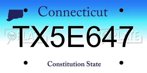 TX5E647 Connecticut License Plate