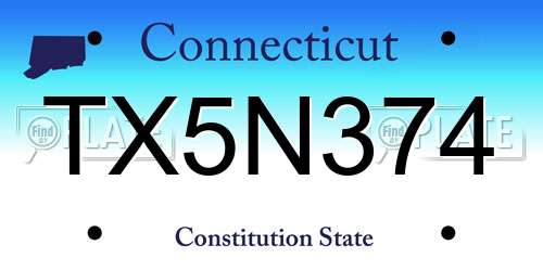 TX5N374 Connecticut License Plate