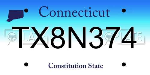 TX8N374 Connecticut License Plate