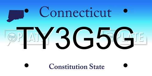 TY3G5G Connecticut License Plate