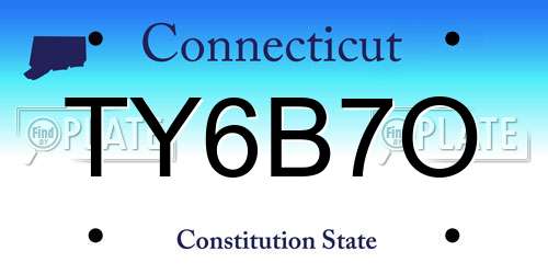 TY6B7O Connecticut License Plate