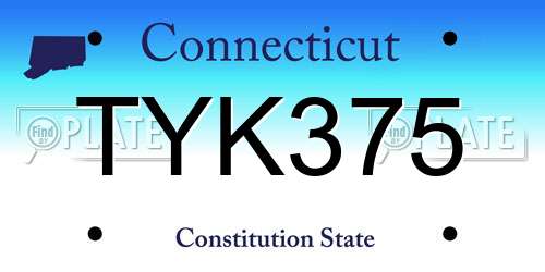 TYK375 Connecticut License Plate