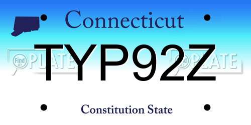 TYP92Z Connecticut License Plate